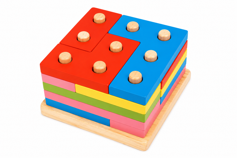Colorful Wooden Stacking Puzzle Tower