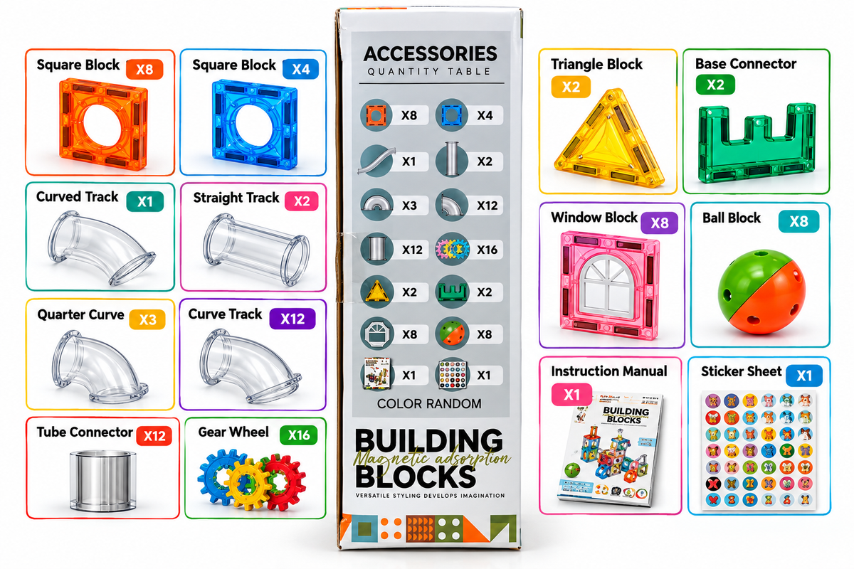 78-Piece Magnetic Building Blocks Marble Run Set Building Blocks - 6606A