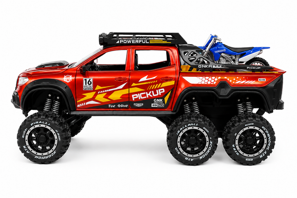 6x6 Off-Road Pickup Truck with Dirt Bike-Scale 1:24